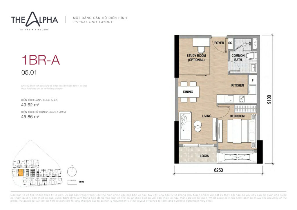 Căn hộ 1 phòng ngủ 50m2 - 55m2