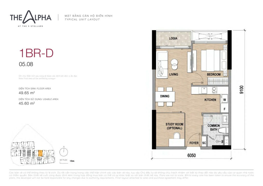 Căn hộ 1 phòng ngủ 50m2 - 55m2