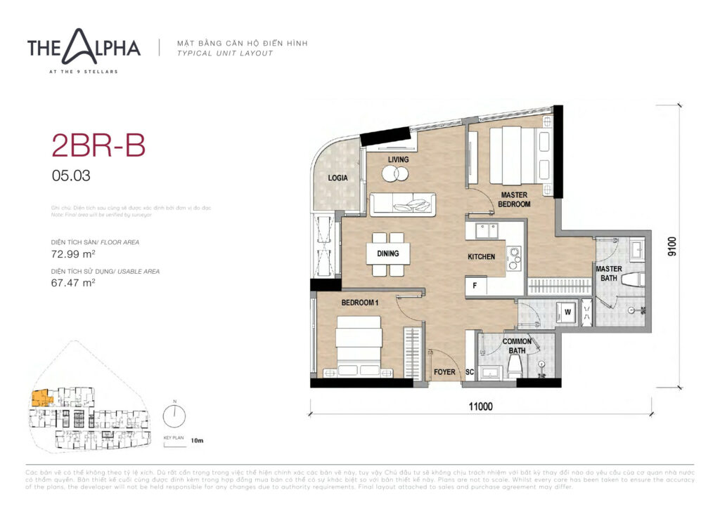 Căn hộ 2 phòng ngủ 68m2 - 74m2