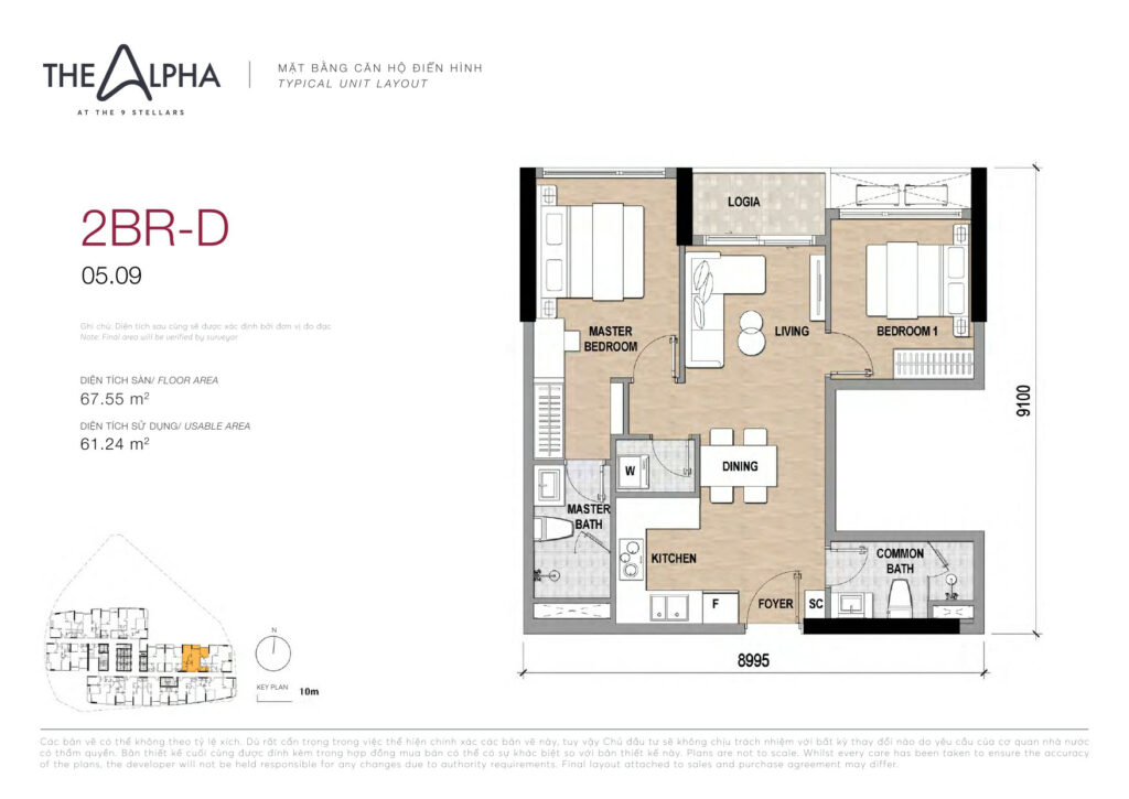 Căn hộ 2 phòng ngủ 68m2 - 74m2