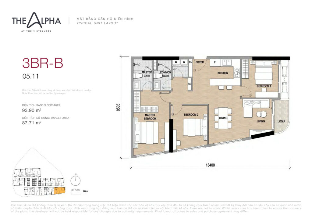 Căn hộ 3 phòng ngủ 93m2 - 94m2