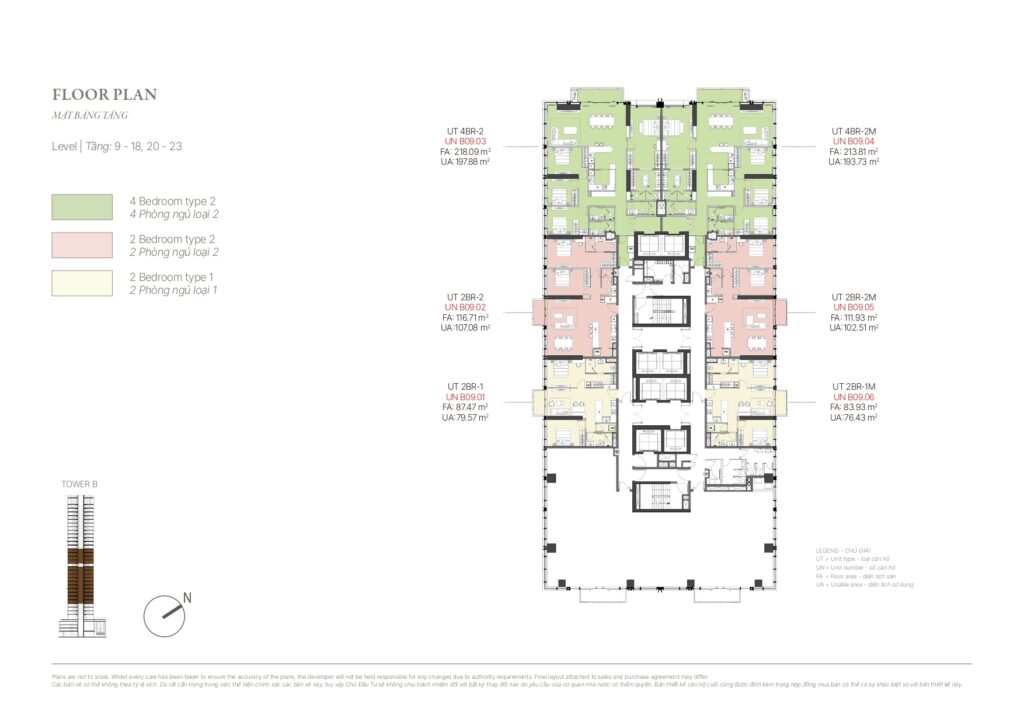 Mặt bằng tầng 9-18, 20-23